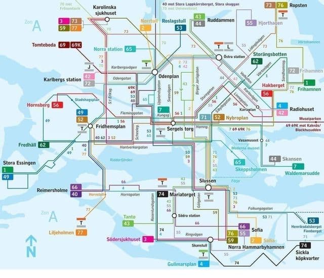 Kaart van het busstation van Stockholm