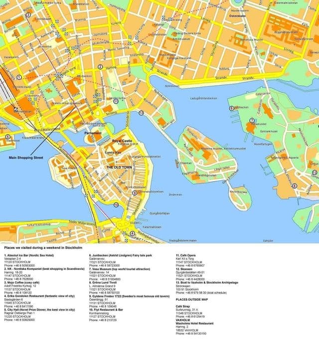 Kaart van het centrum van Stockholm