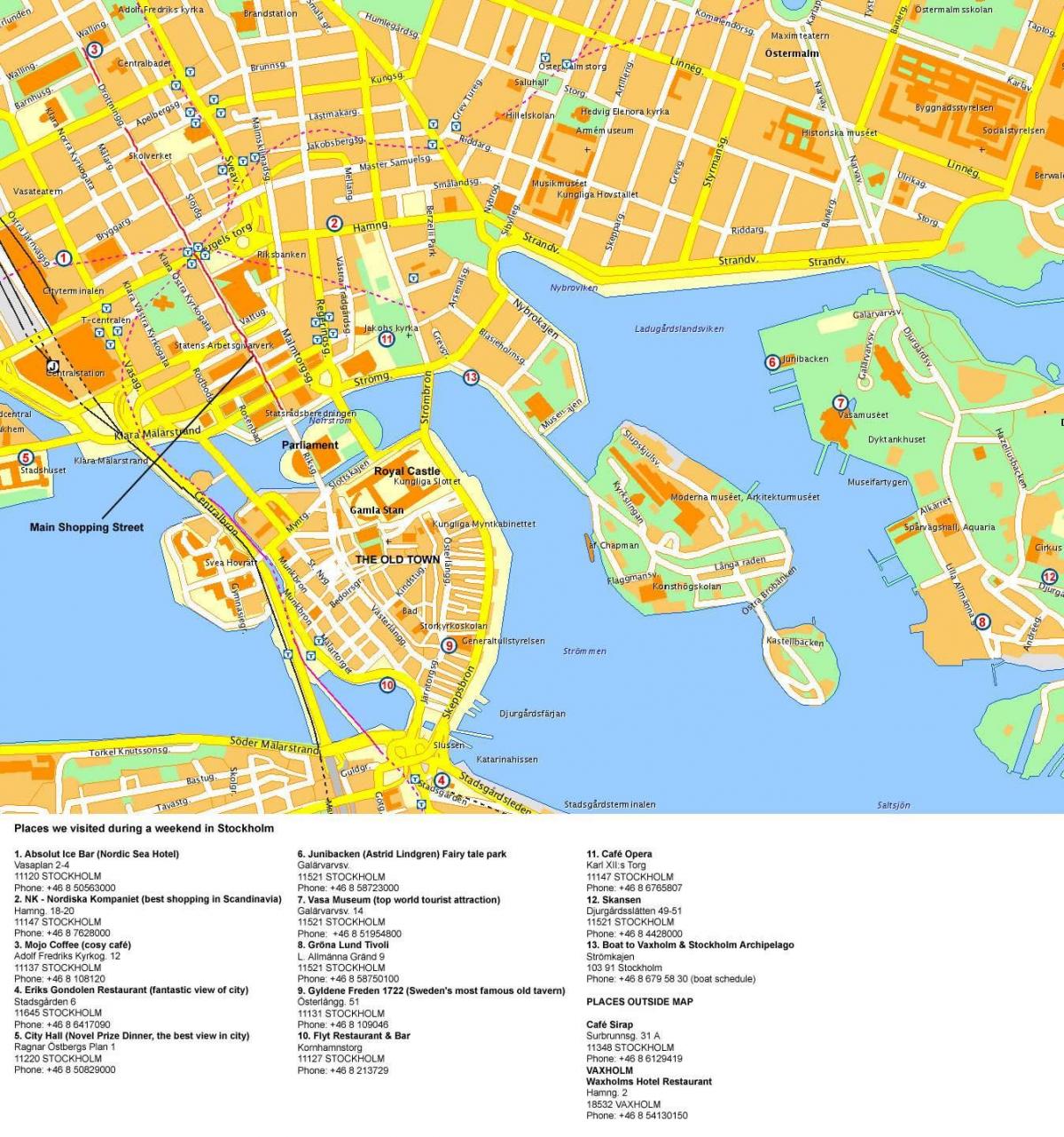 Kaart van het centrum van Stockholm